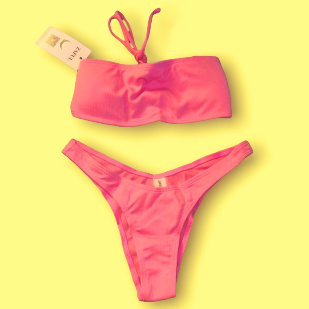 NWT Neon Pink Strapless Bikini (8)